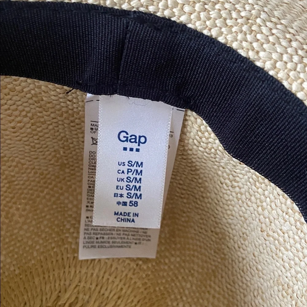 GAP straw woven hat rattan sun hat natural black ribbon band spring summer S/M